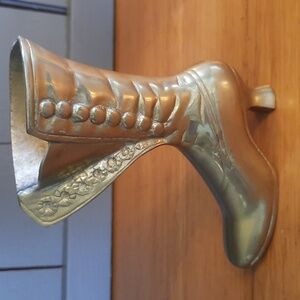 Vintage Ladies Brass Victorian Style Boot Vase/Matchstick Holder/Decor piece
